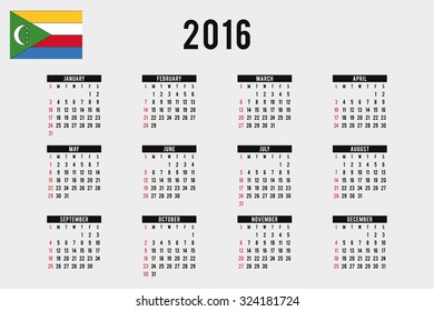 A 2016 Calendar with the Flag of Comoros