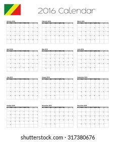 A 2016 Calendar with the Flag of Congo