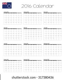A 2016 Calendar with the Flag of Cook Islands