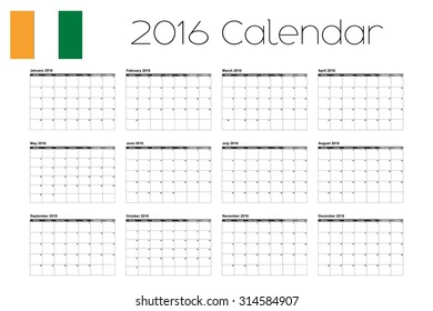 A 2016 Calendar with the Flag of Cote DIvoire