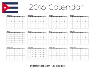 A 2016 Calendar with the Flag of Cuba