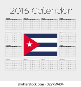 A 2016 Calendar with the Flag of Cuba