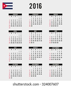 A 2016 Calendar with the Flag of Cuba