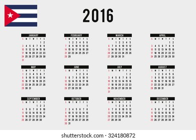 A 2016 Calendar with the Flag of Cuba