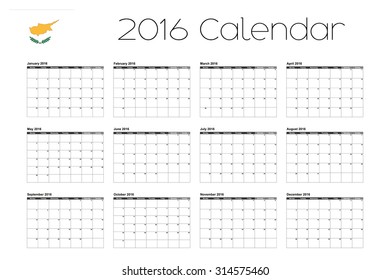 A 2016 Calendar with the Flag of Cyprus