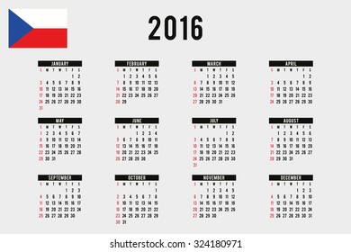 A 2016 Calendar with the Flag of Czech Republic