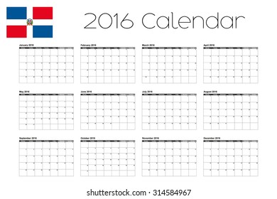 A 2016 Calendar with the Flag of Dominican Republic