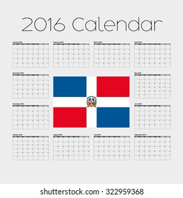 A 2016 Calendar with the Flag of Dominican Republic