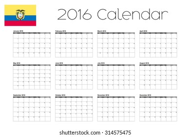 A 2016 Calendar with the Flag of Ecuador