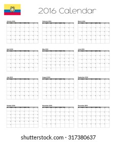 A 2016 Calendar with the Flag of Ecuador