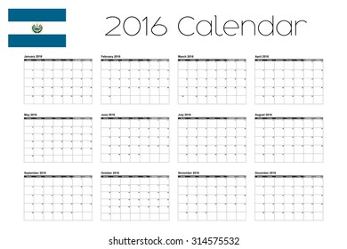 A 2016 Calendar with the Flag of El Salvador