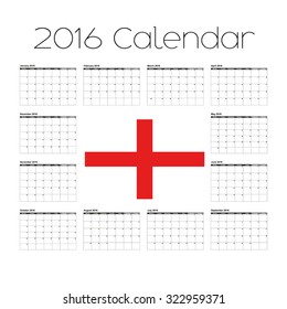 A 2016 Calendar with the Flag of England