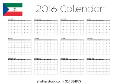 A 2016 Calendar with the Flag of Equitorial Guinuea