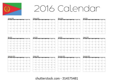 A 2016 Calendar with the Flag of Eritrea