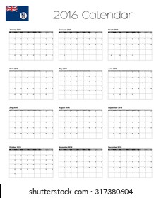 A 2016 Calendar with the Flag of Falkland Islands