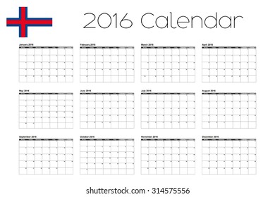 A 2016 Calendar with the Flag of Faroe Islands