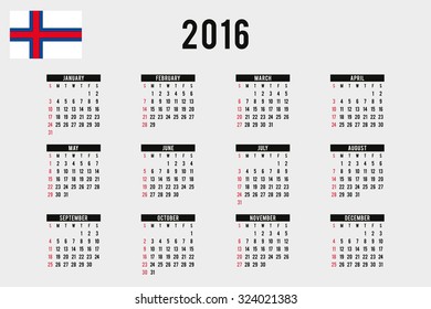 A 2016 Calendar with the Flag of Faroe Islands