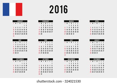 A 2016 Calendar with the Flag of France