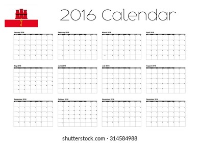 A 2016 Calendar with the Flag of Gibraltar