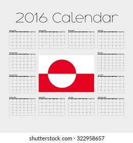 A 2016 Calendar with the Flag of Greenland