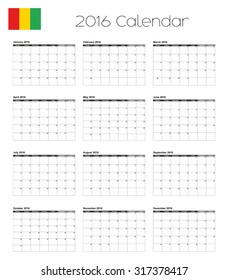 A 2016 Calendar with the Flag of Guinea