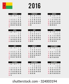 A 2016 Calendar with the Flag of Guinea Bissau