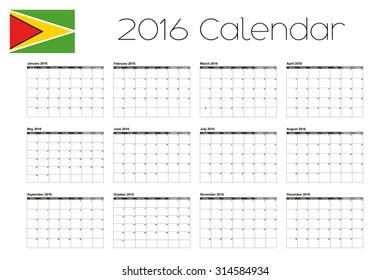 A 2016 Calendar with the Flag of Guyana