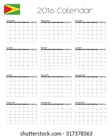 A 2016 Calendar with the Flag of Guyana