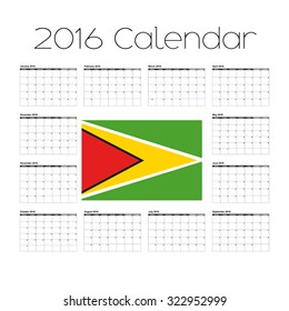 A 2016 Calendar with the Flag of Guyana