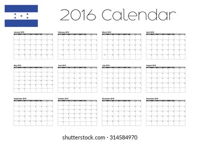 A 2016 Calendar with the Flag of Honduras