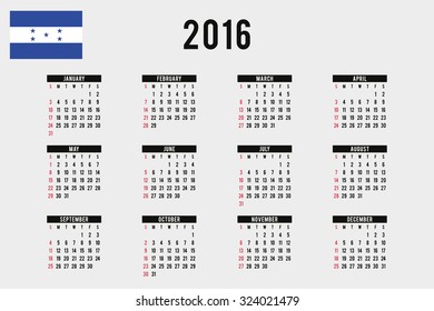 A 2016 Calendar with the Flag of Honduras