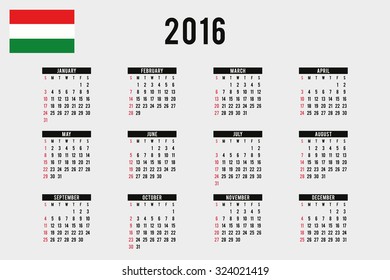 A 2016 Calendar with the Flag of Hungary