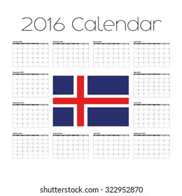 A 2016 Calendar with the Flag of Iceland