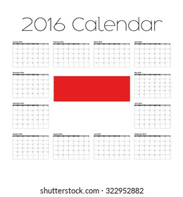 A 2016 Calendar with the Flag of Indonesia