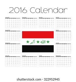 A 2016 Calendar with the Flag of Iraq