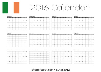 A 2016 Calendar with the Flag of Ireland