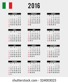 A 2016 Calendar with the Flag of Italy