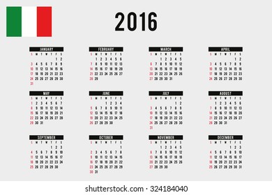 A 2016 Calendar with the Flag of Italy