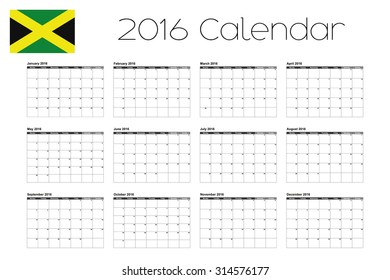 A 2016 Calendar with the Flag of Jamaica