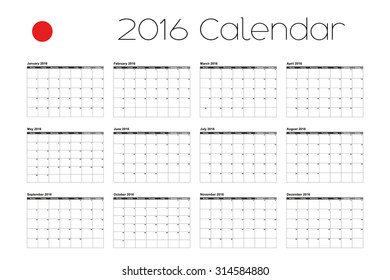 A 2016 Calendar with the Flag of Japan