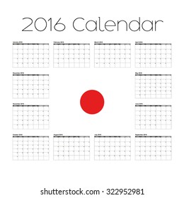 A 2016 Calendar with the Flag of Japan