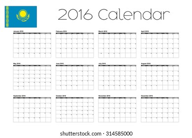 A 2016 Calendar with the Flag of Kazakstan