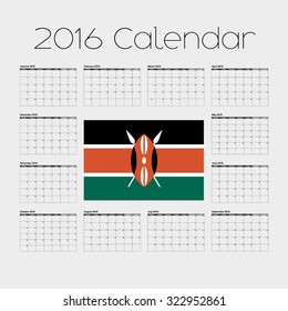 A 2016 Calendar with the Flag of Kenya