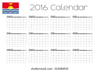 A 2016 Calendar with the Flag of Kiribati