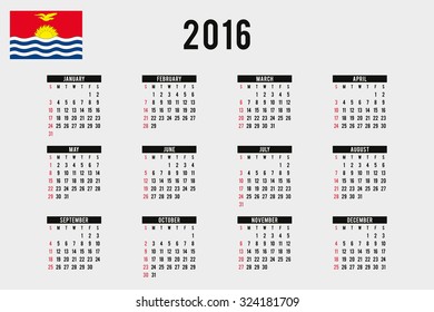A 2016 Calendar with the Flag of Kiribati