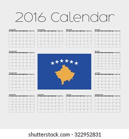 A 2016 Calendar with the Flag of Kosovo