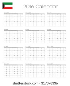 A 2016 Calendar with the Flag of Kuwait