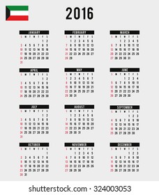 A 2016 Calendar with the Flag of Kuwait