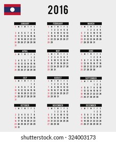 A 2016 Calendar with the Flag of Laos