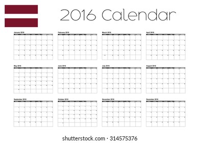 A 2016 Calendar with the Flag of Latvia